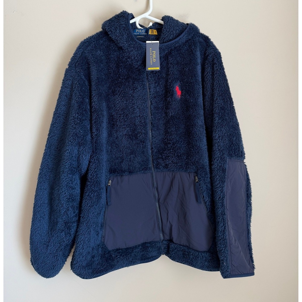 Polo Ralph Lauren Fleece Full Zip Hoodie Mens XL NWT Navy Pony Hybrid Jacket